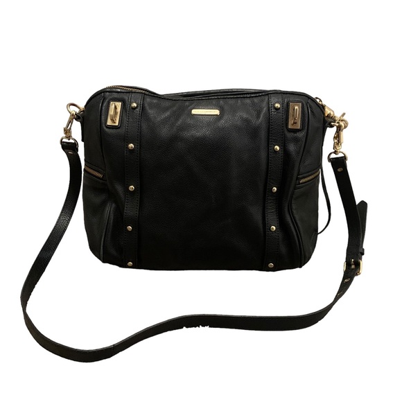 Rebecca Minkoff Black Leather Cupid Satchel Bag Purse Crossbody Gold Hardware!! - Picture 2 of 16